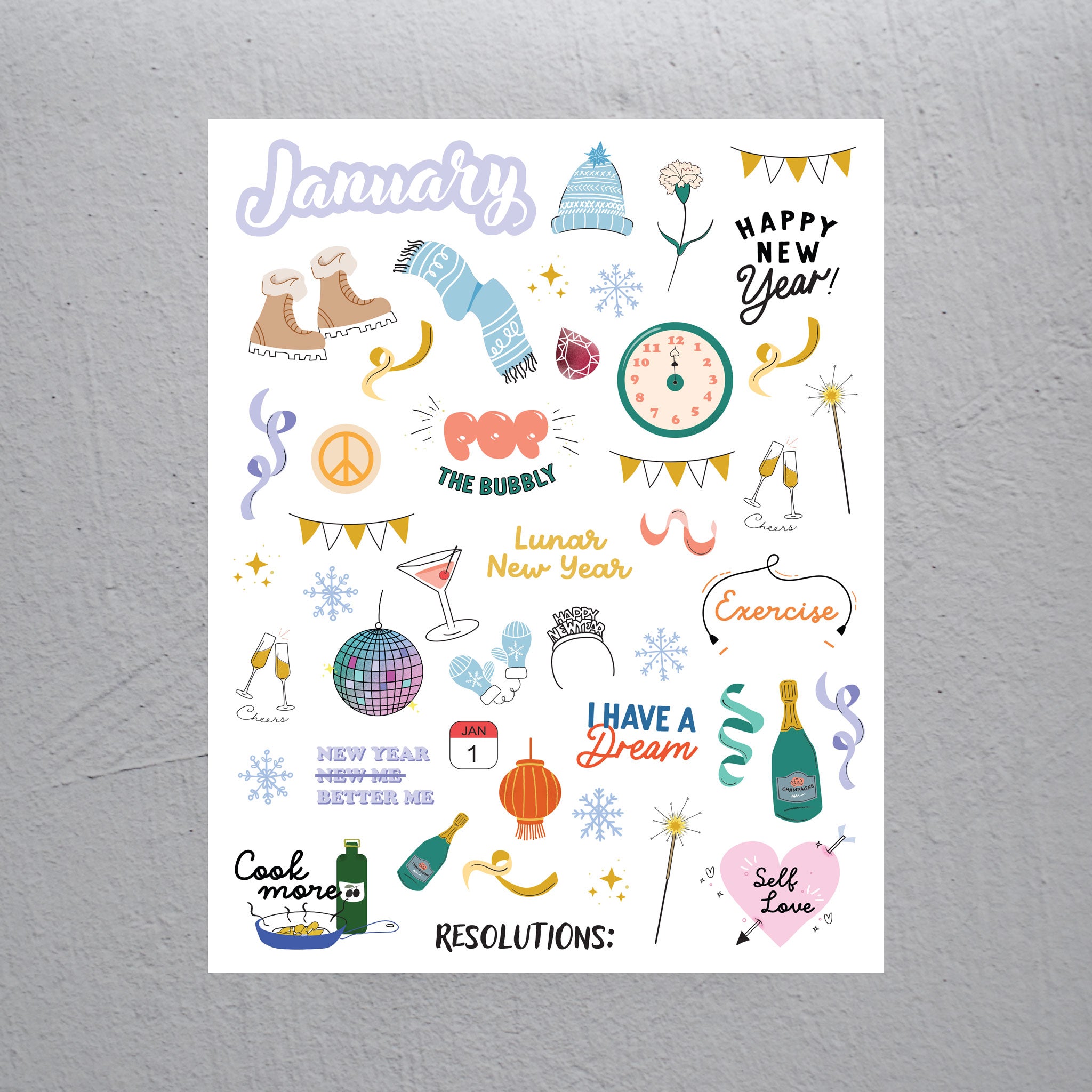 January Stickers - Assorted Monthly Themed Stickers - Colibri Paper Co