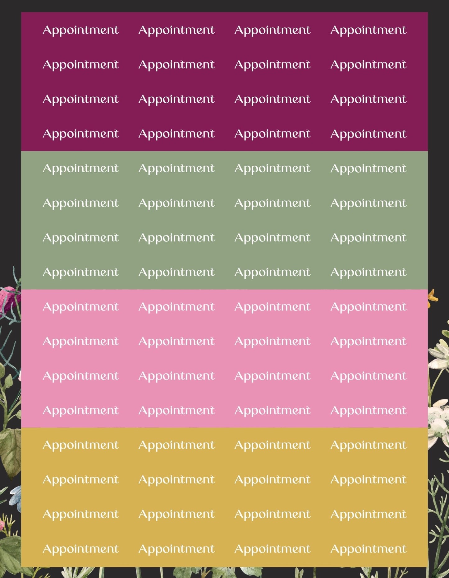 Appointment Sticker Sheets - 9 Designs/Colors - Colibri Paper Co