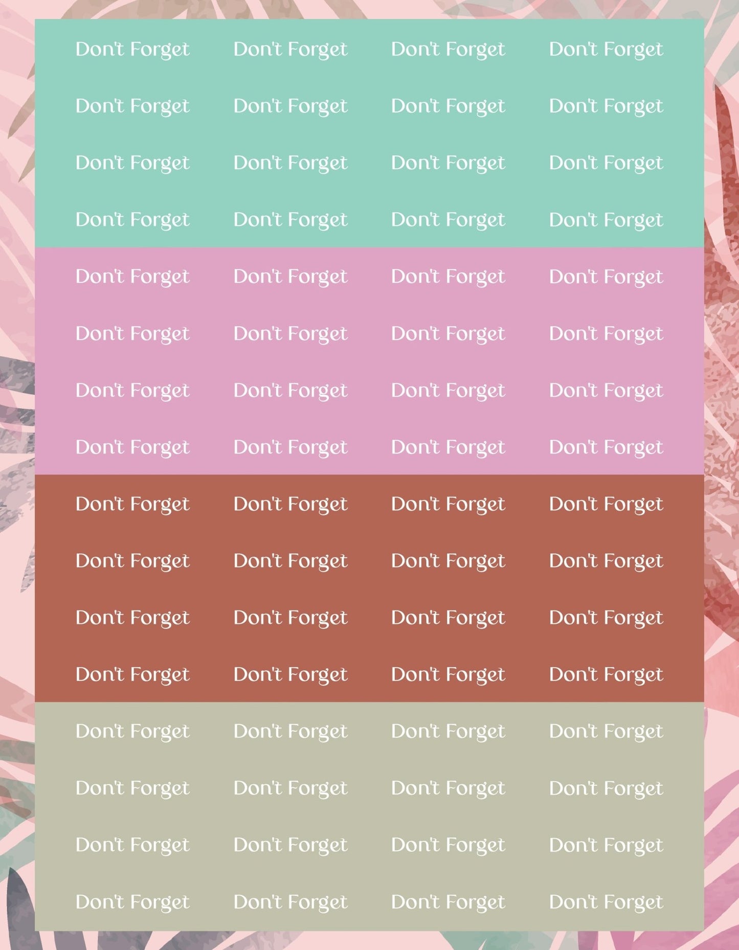 Don't Forget Sticker Sheets - 9 Designs/Colors - Colibri Paper Co