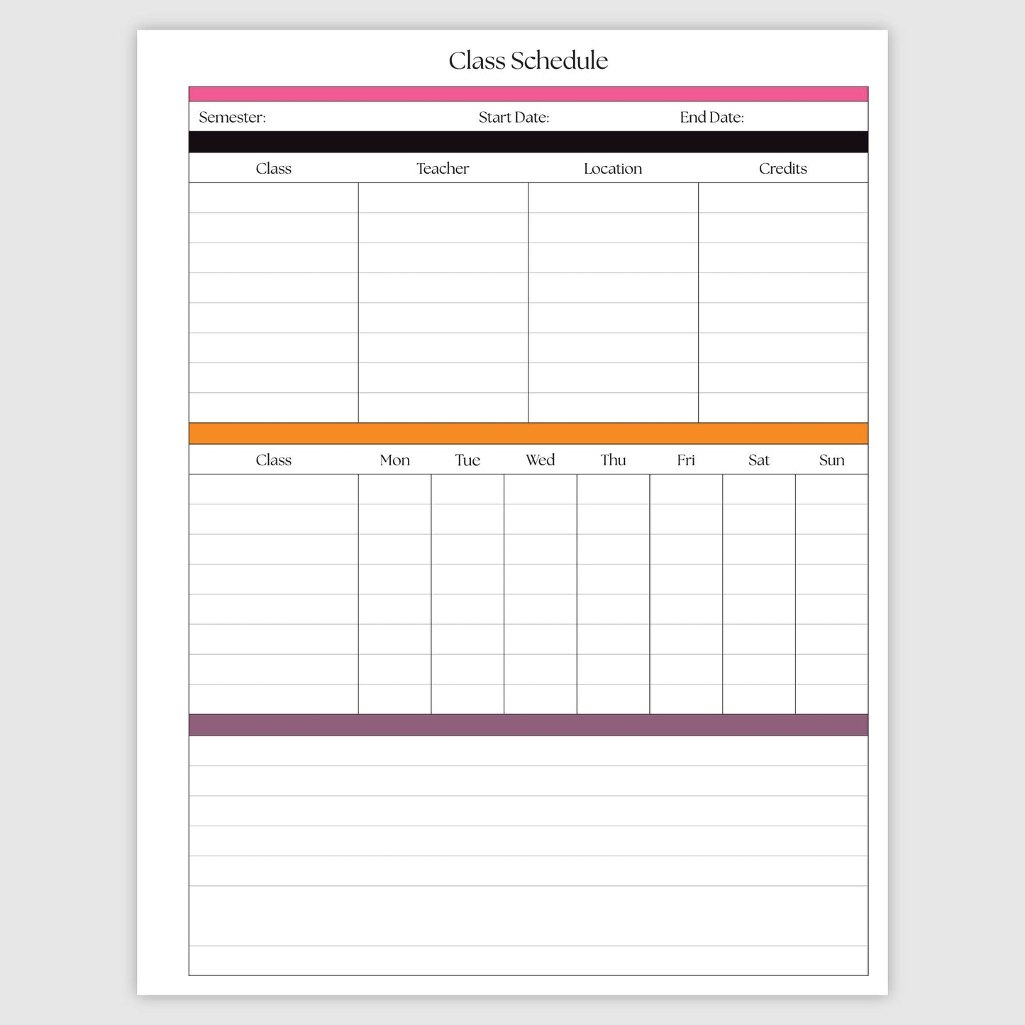 The Academic Horizontal Planner - Bliss