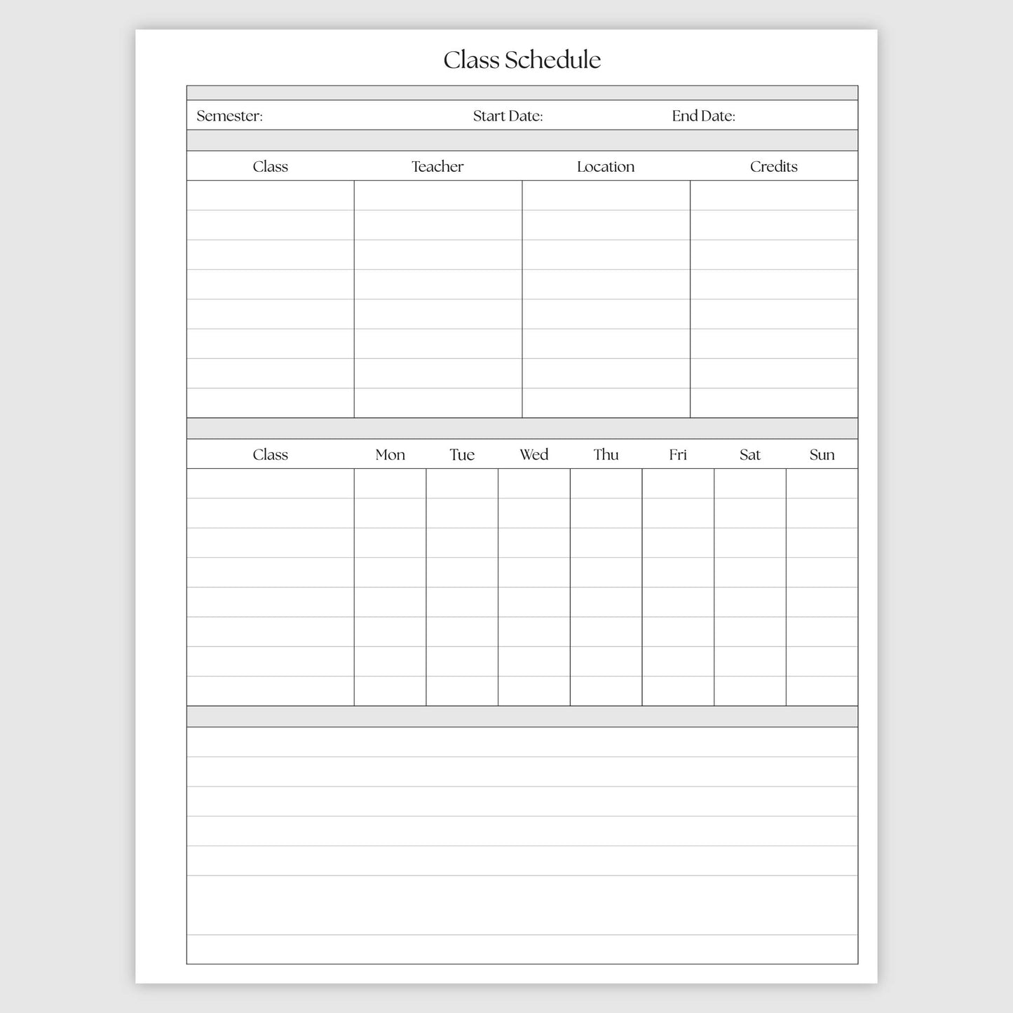 The Academic Horizontal Planner - Bliss