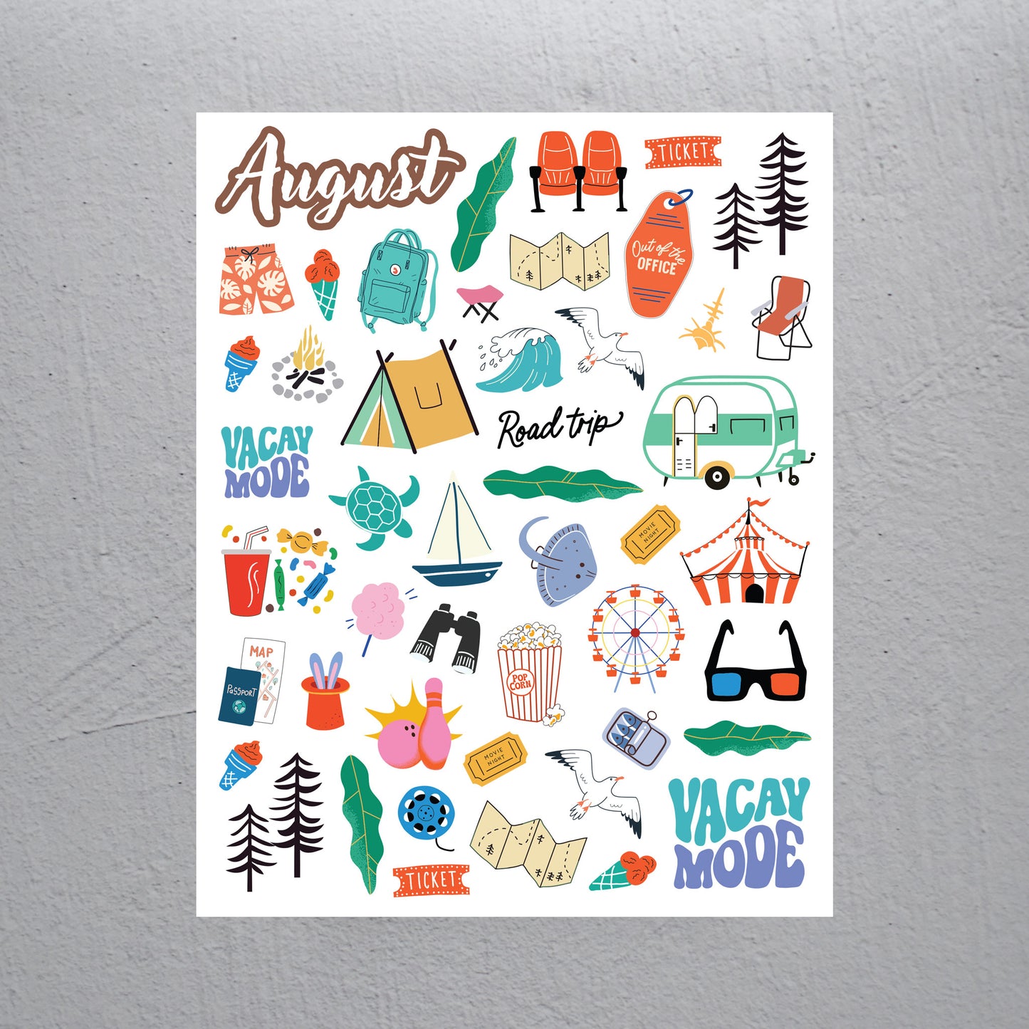 August Stickers - Assorted Monthly Themed Stickers (2 Sheets)