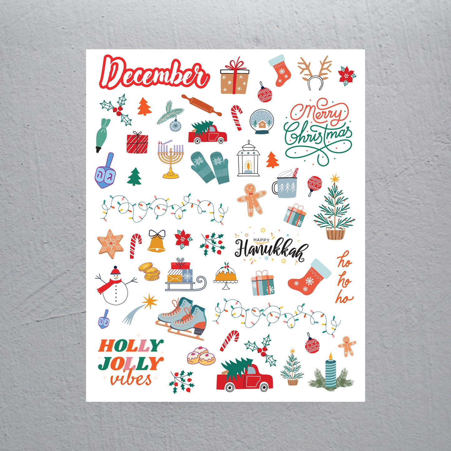 December Stickers - Assorted Monthly Themed Stickers (2 Sheets)