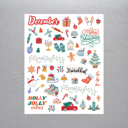 December Stickers - Assorted Monthly Themed Stickers (2 Sheets)