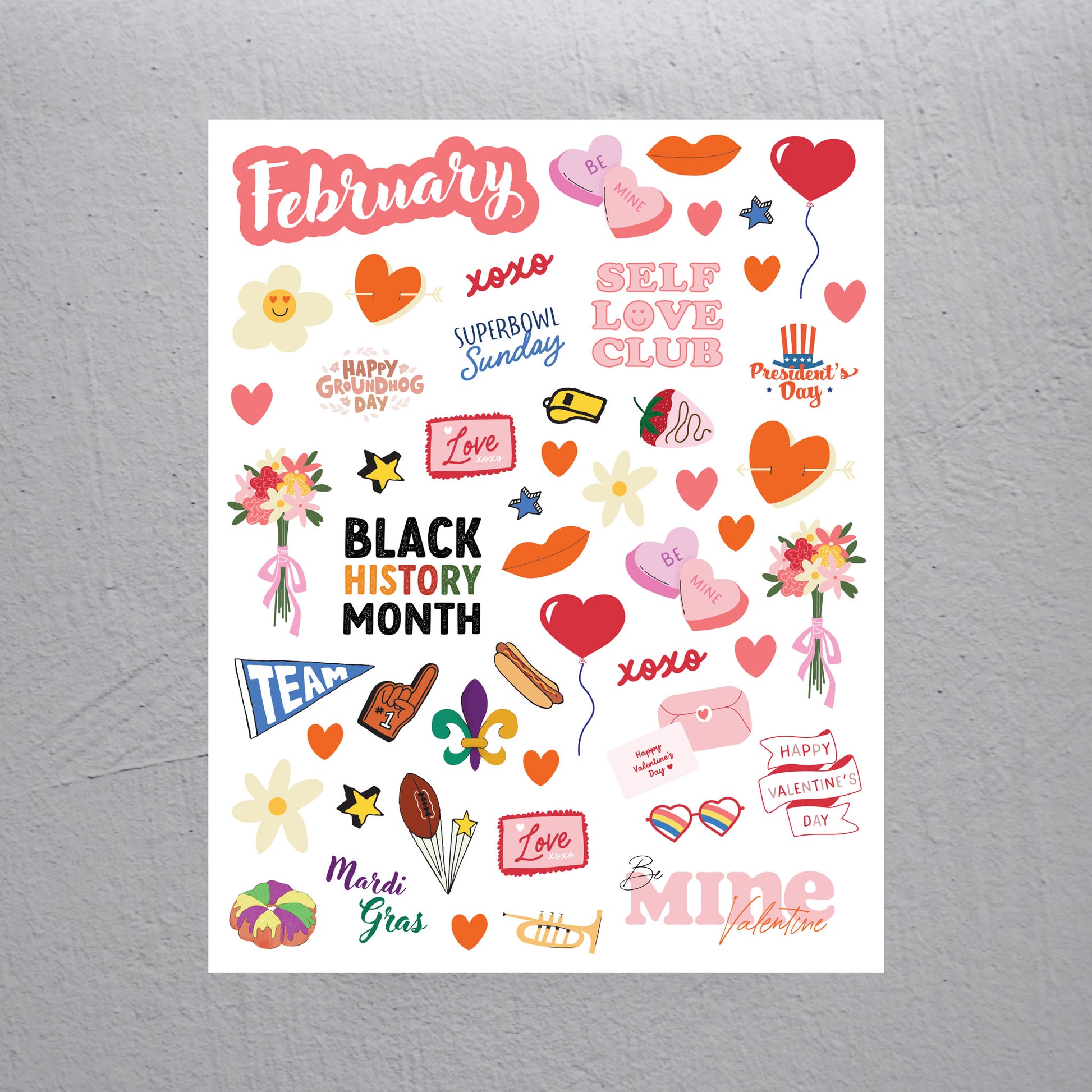 February Stickers - Assorted Monthly Themed Stickers - Colibri Paper Co