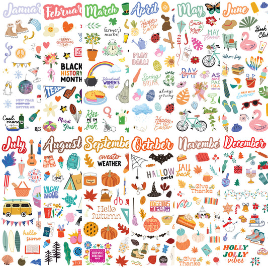 Assorted Monthly Themed Stickers - Full Set (24 Sheets)