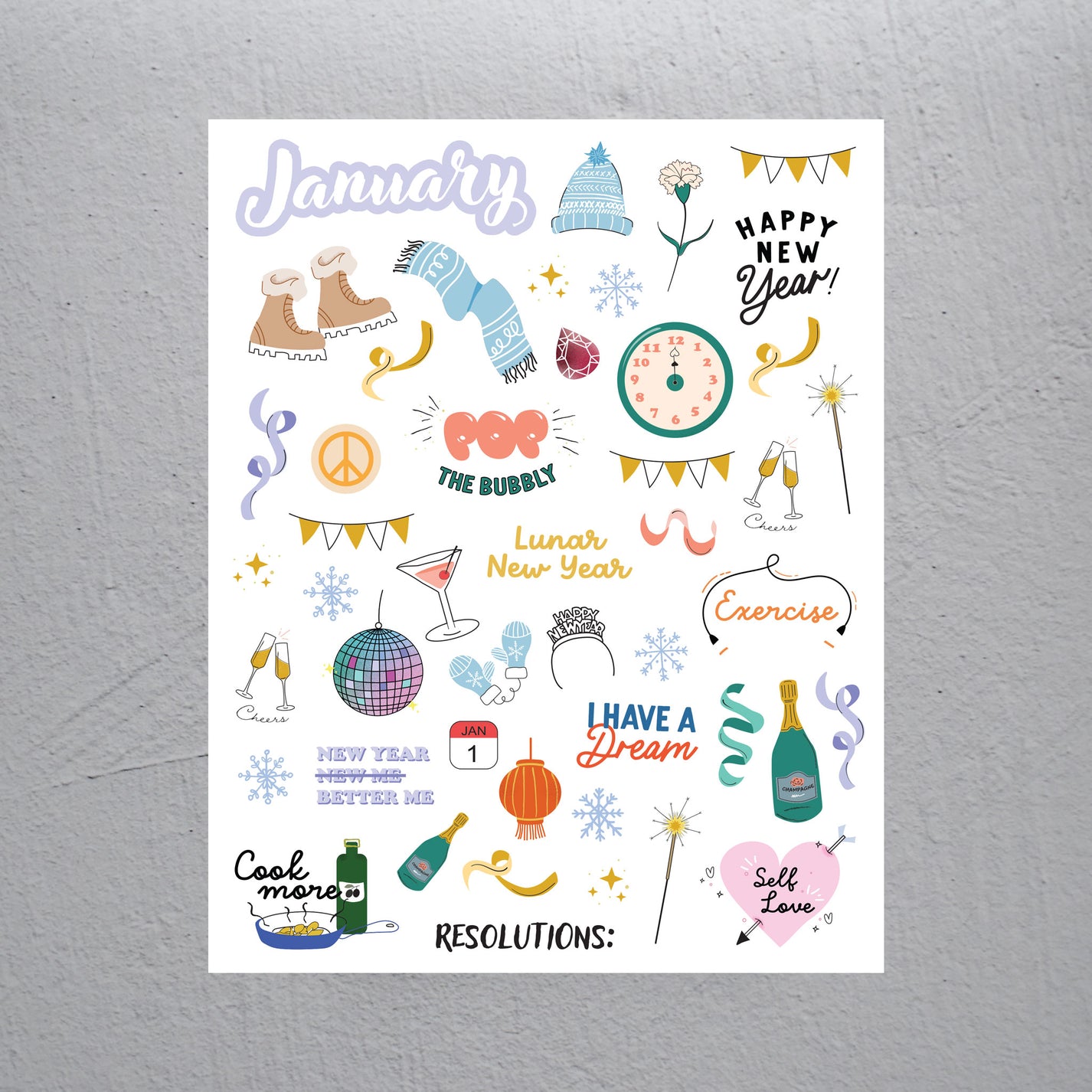 January Sticker Scene January Stickers - Assorted Monthly Themed Stickers - Colibri Paper Co