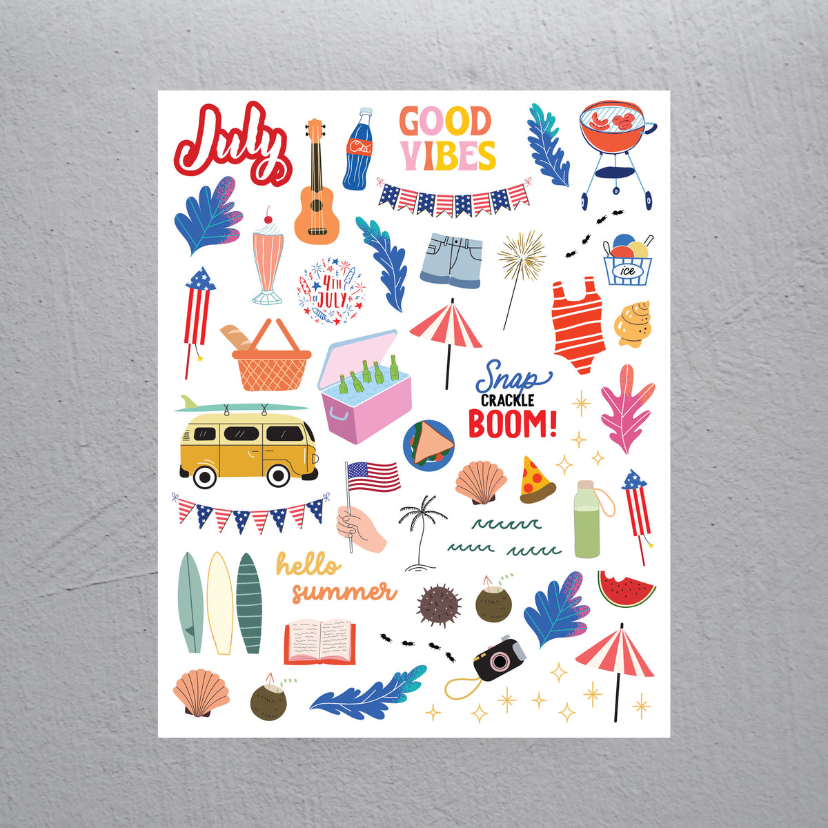 Sticker Julit July Stickers - Assorted Monthly Themed Stickers - Colibri Paper Co