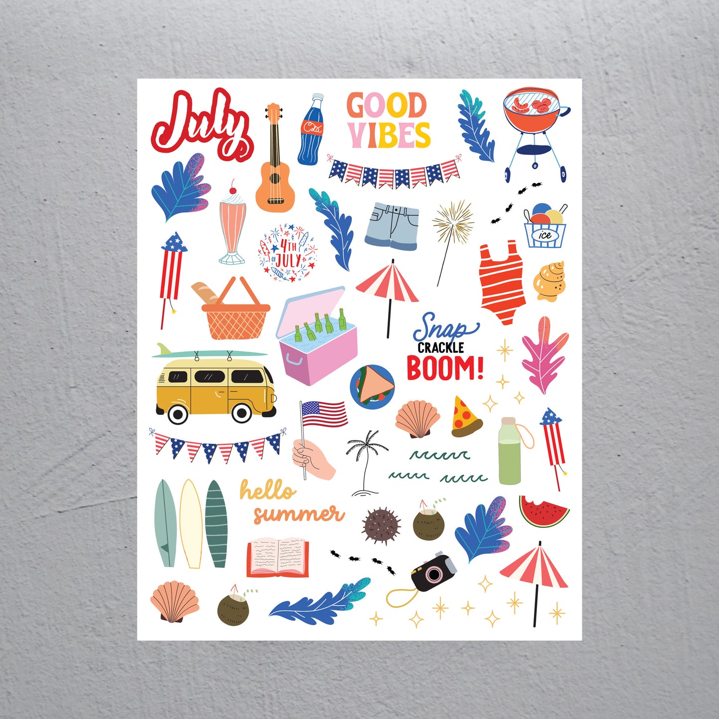 July Stickers - Assorted Monthly Themed Stickers (2 Sheets)