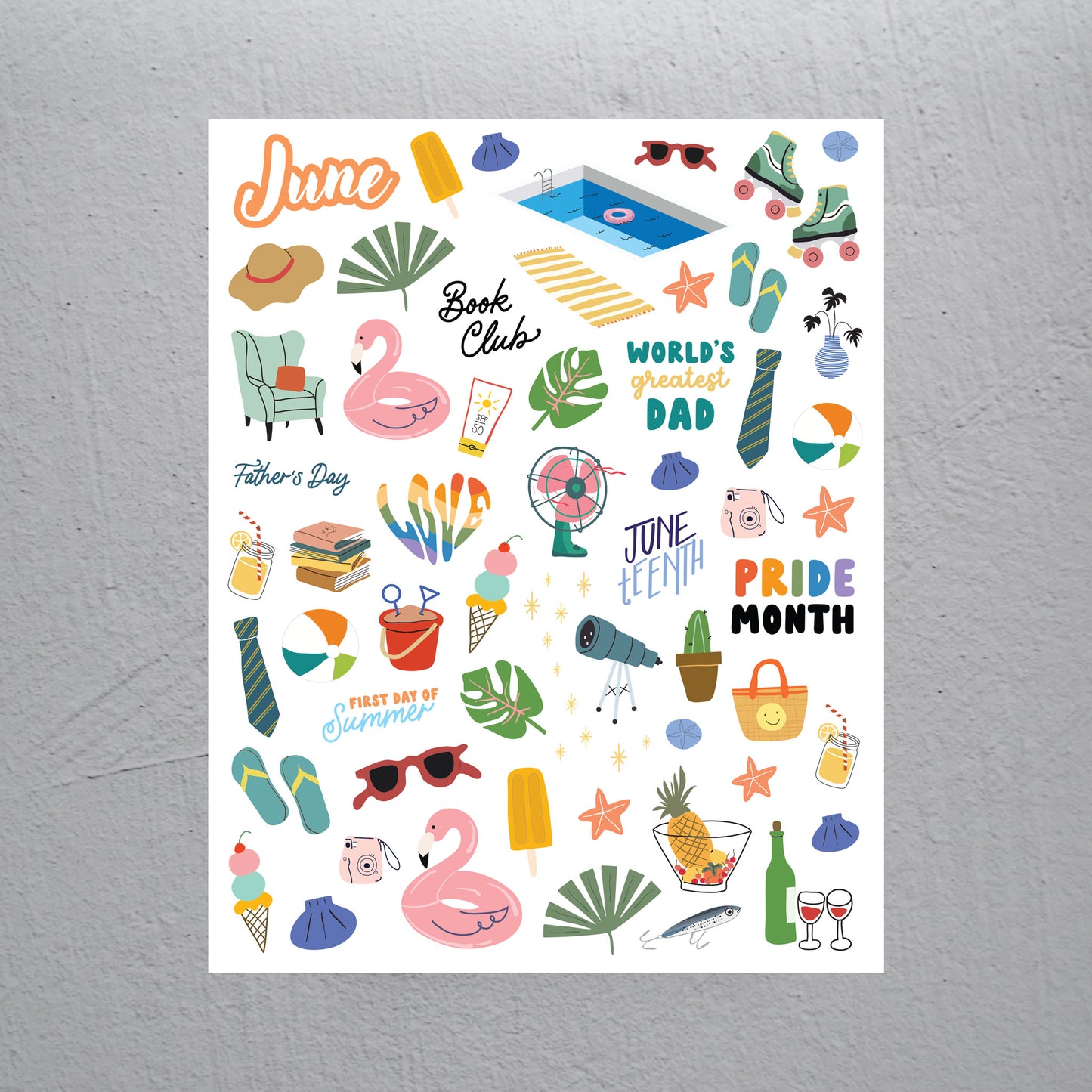 June Stickers - Assorted Monthly Themed Stickers (2 Sheets)