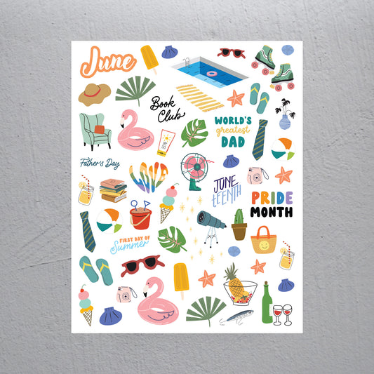 June Stickers - Assorted Monthly Themed Stickers (2 Sheets)