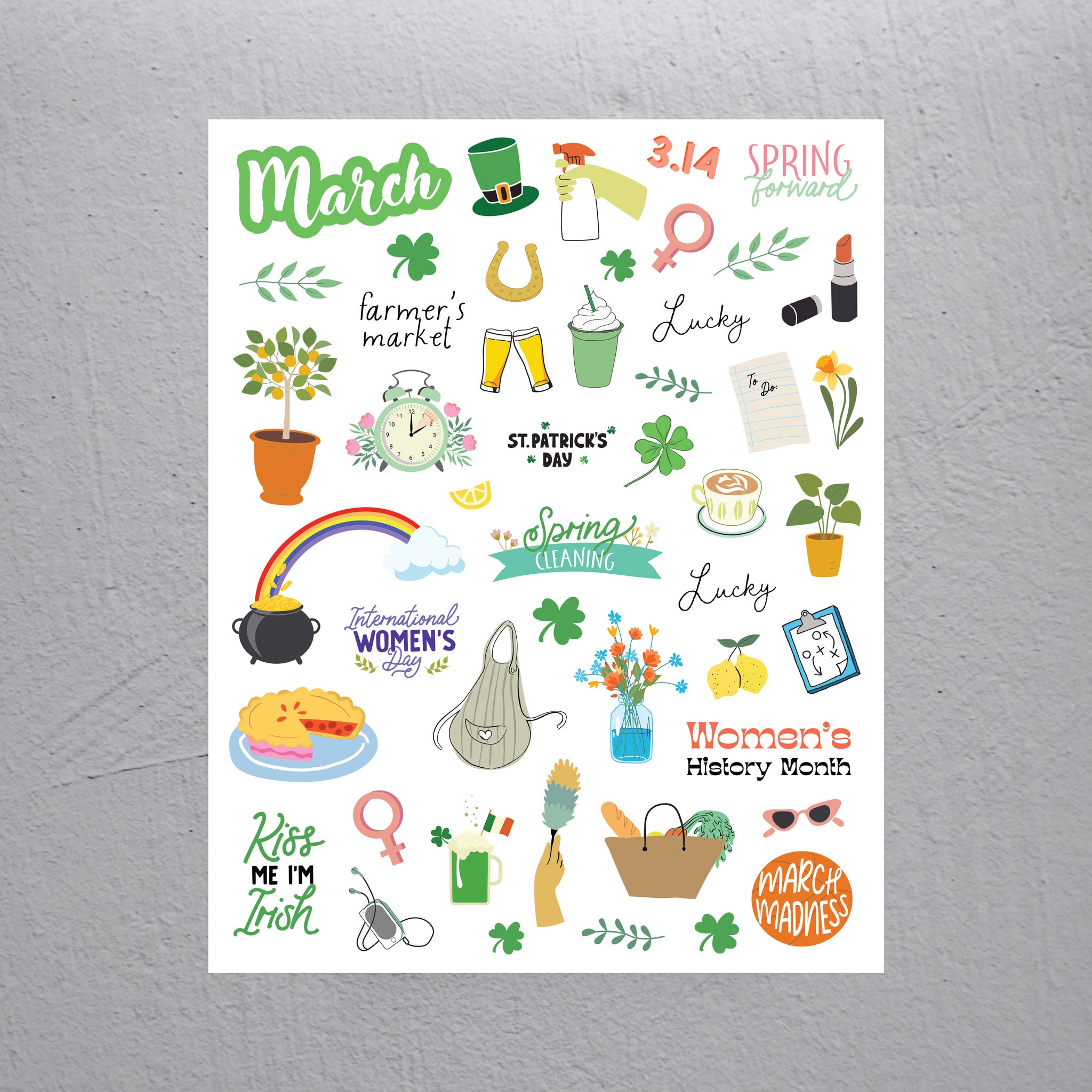 March Stickers - Assorted Monthly Themed Stickers - Colibri Paper Co