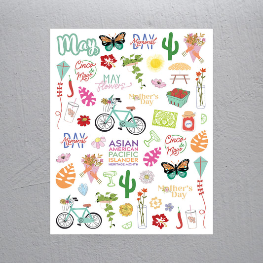 May Stickers - Assorted Monthly Themed Stickers (2 Sheets)