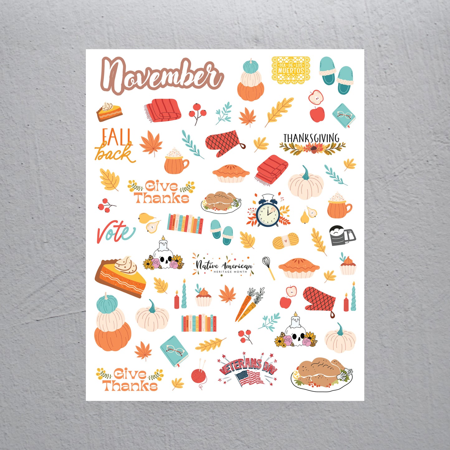 November Stickers - Assorted Monthly Themed Stickers (2 Sheets)