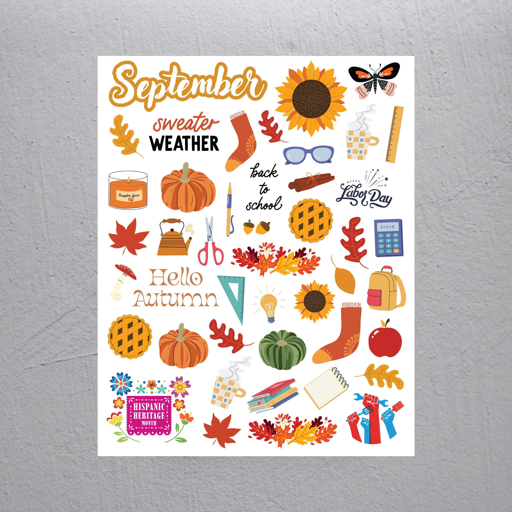 September Stickers - Assorted Monthly Themed Stickers - Colibri Paper Co
