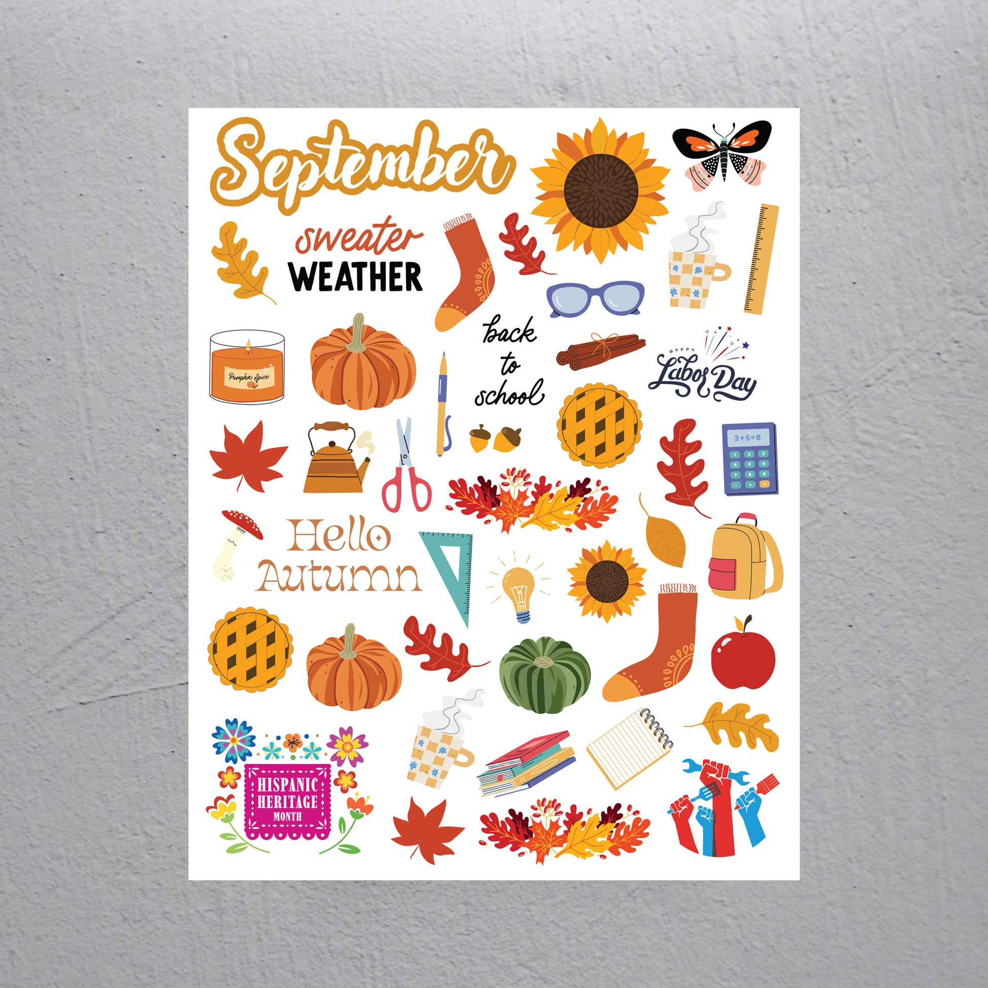 September Stickers - Assorted Monthly Themed Stickers - Colibri Paper Co