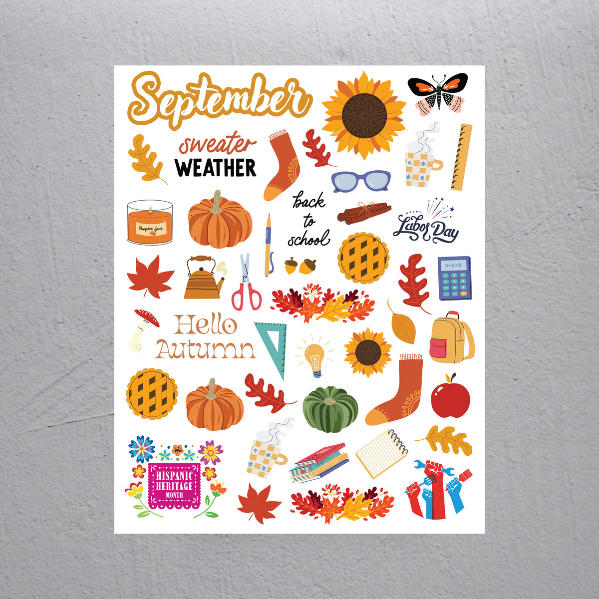 September Stickers - Assorted Monthly Themed Stickers - Colibri Paper Co