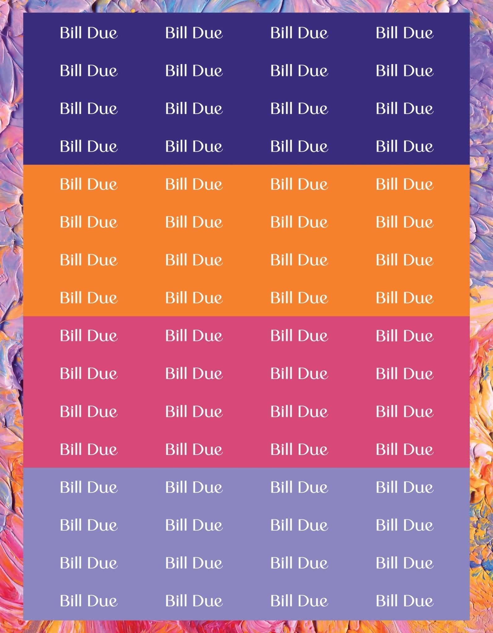 Bill Due Sticker Sheets - 9 Designs/Colors - Colibri Paper Co