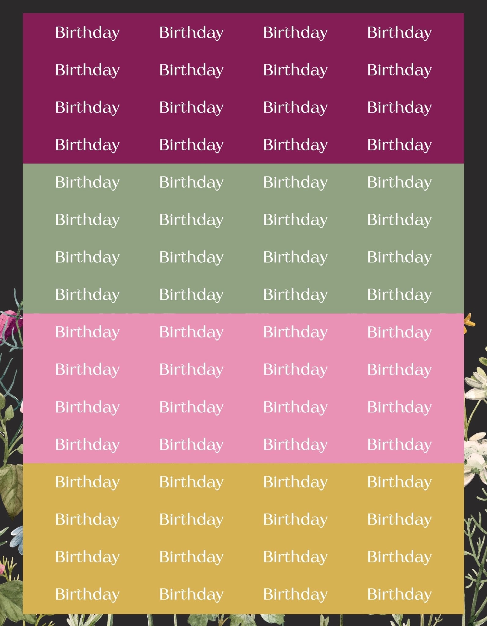 Birthday Sticker Sheets - 9 Designs/Colors - Colibri Paper Co