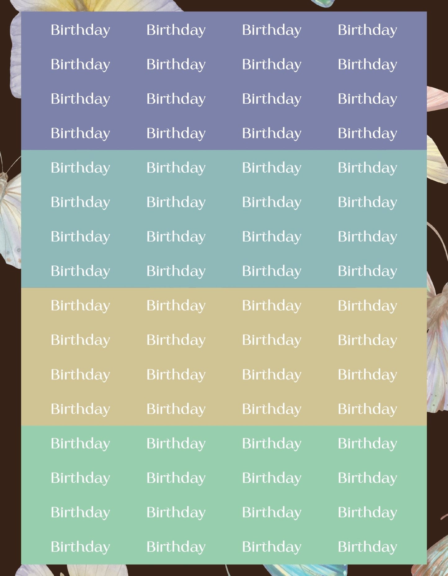 Birthday Sticker Sheets - 9 Designs/Colors - Colibri Paper Co