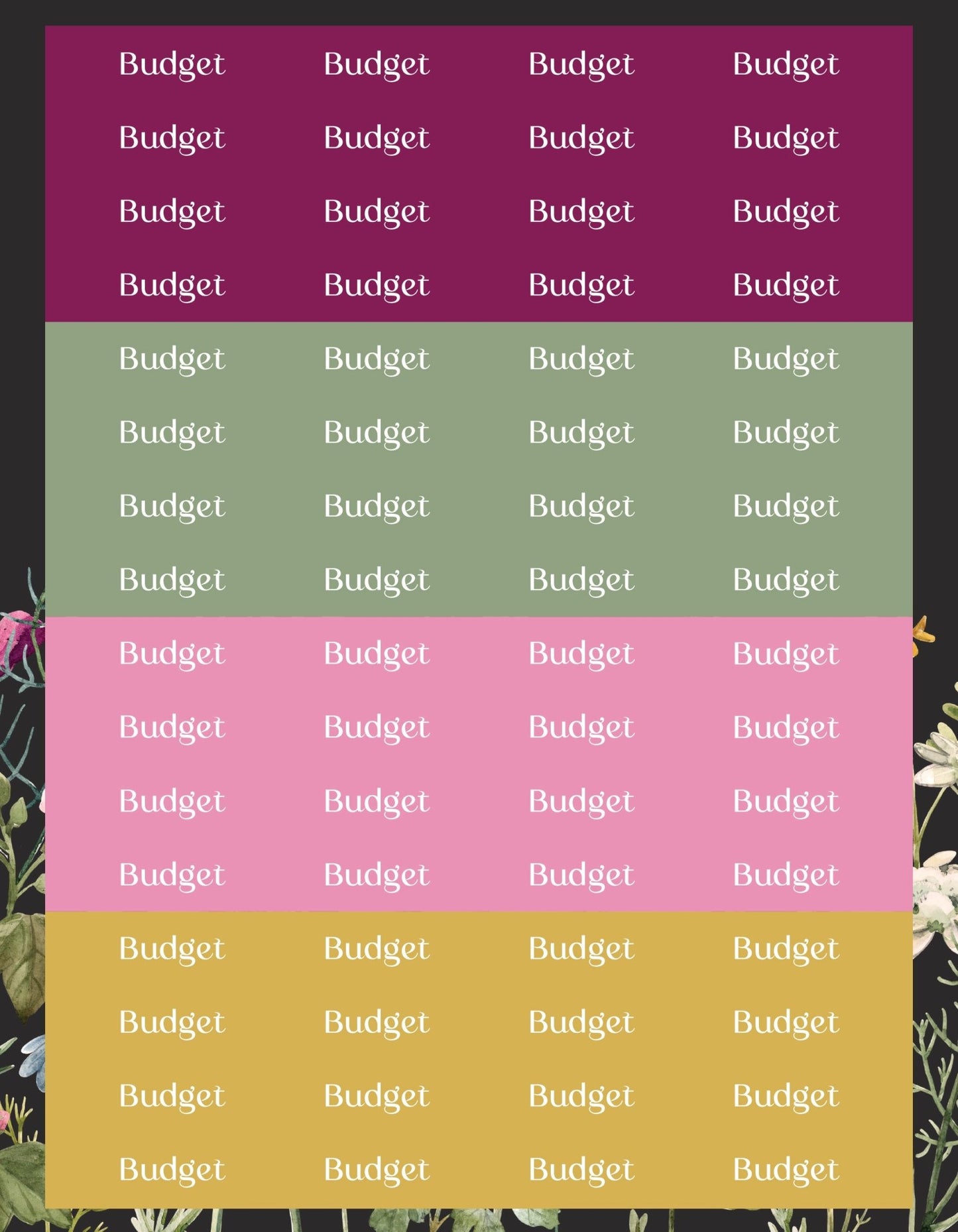 Budget Sticker Sheets - 9 Designs/Colors - Colibri Paper Co