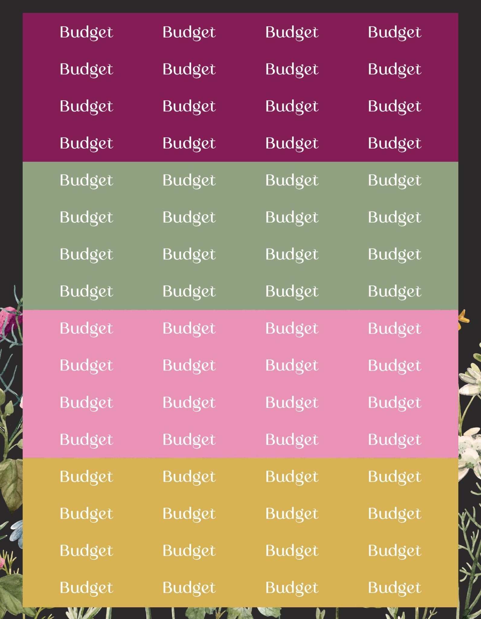 Budget Sticker Sheets - 9 Designs/Colors - Colibri Paper Co