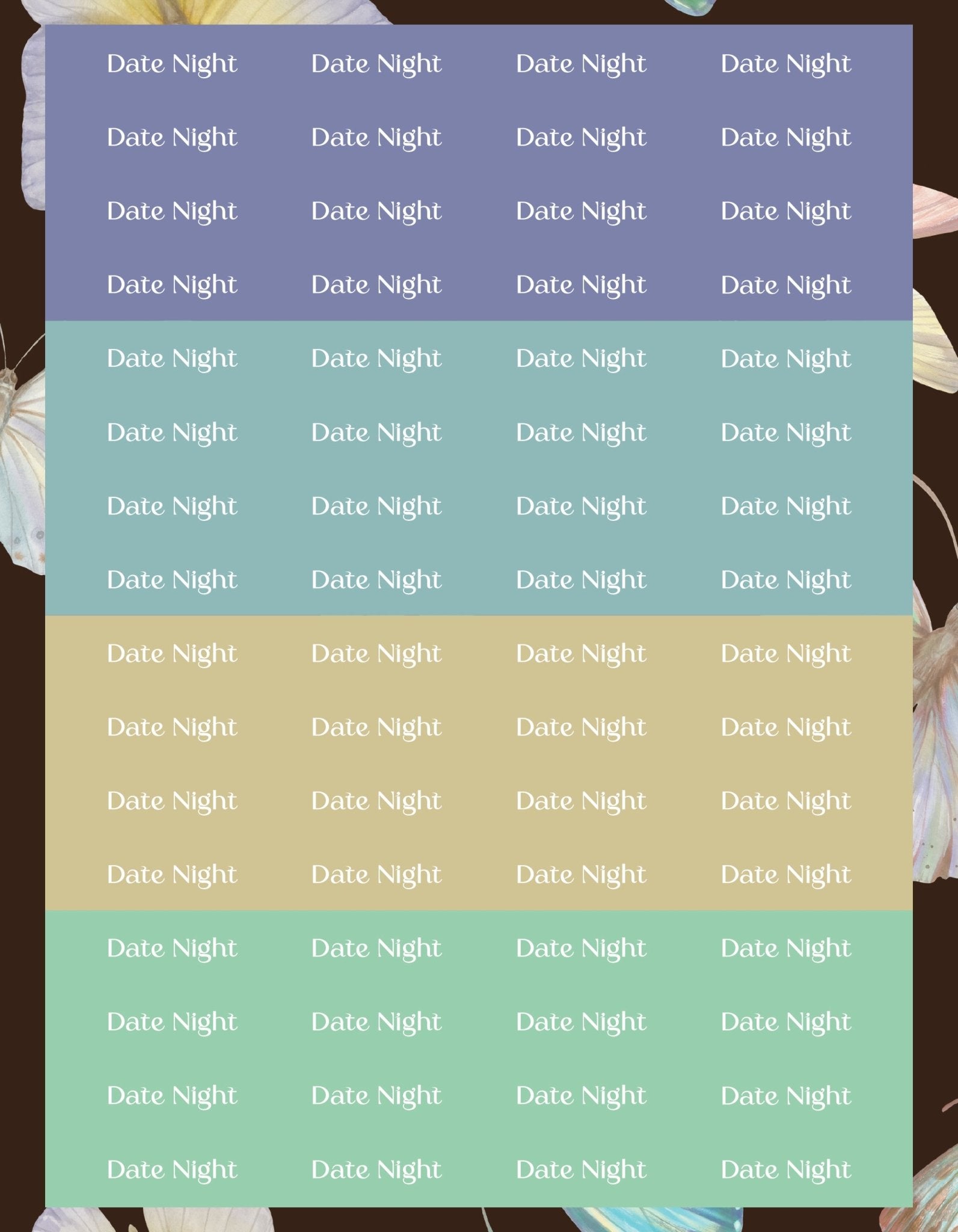 Date Night Sticker Sheets - 9 Designs/Colors - Colibri Paper Co
