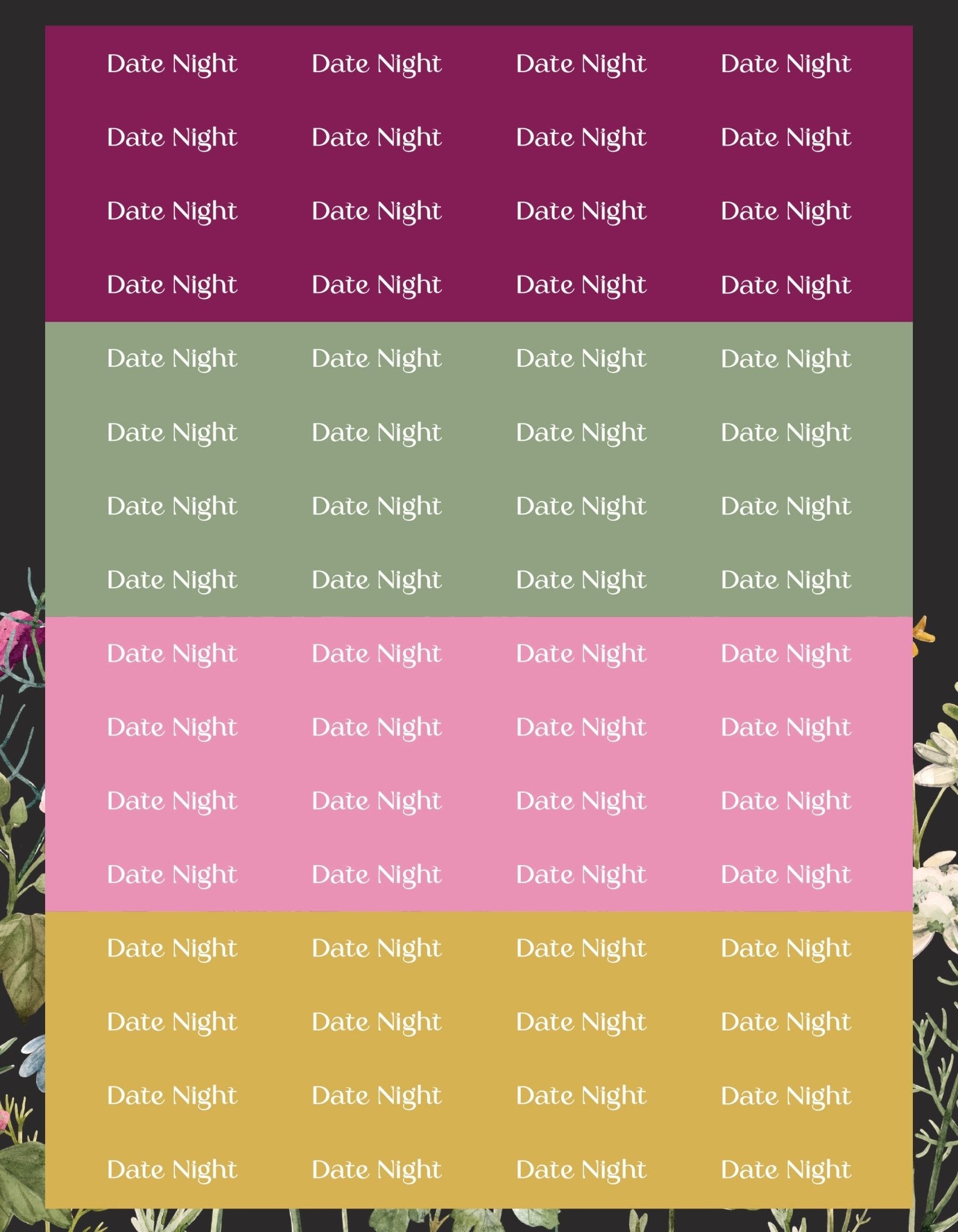 Date Night Sticker Sheets - 9 Designs/Colors - Colibri Paper Co