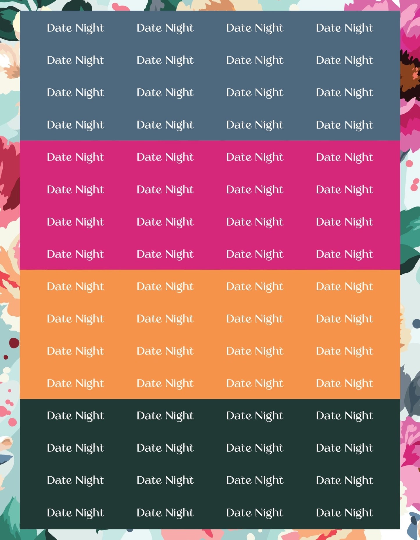 Date Night Sticker Sheets - 9 Designs/Colors - Colibri Paper Co