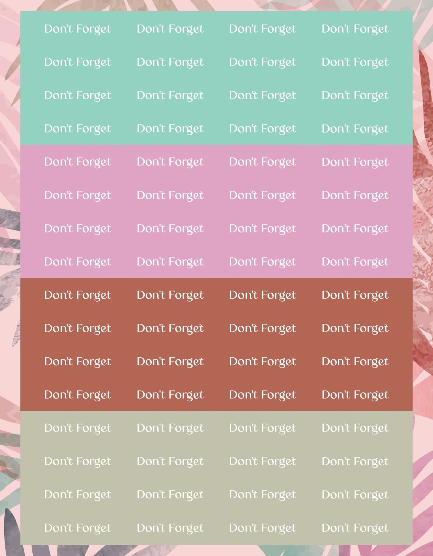 Don't Forget Sticker Sheets - 9 Designs/Colors - Colibri Paper Co