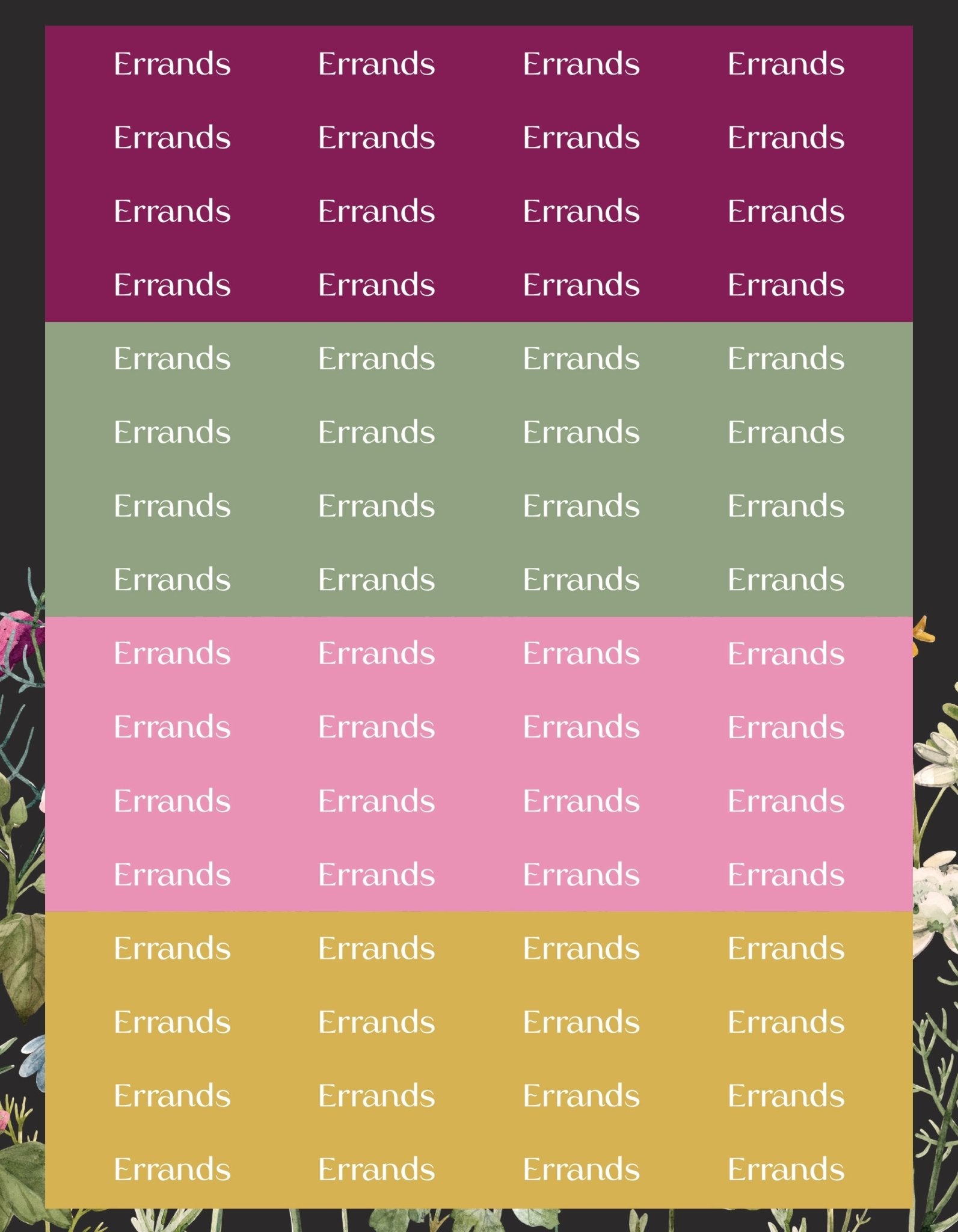 Errands Sticker Sheets - 9 Designs/Colors - Colibri Paper Co