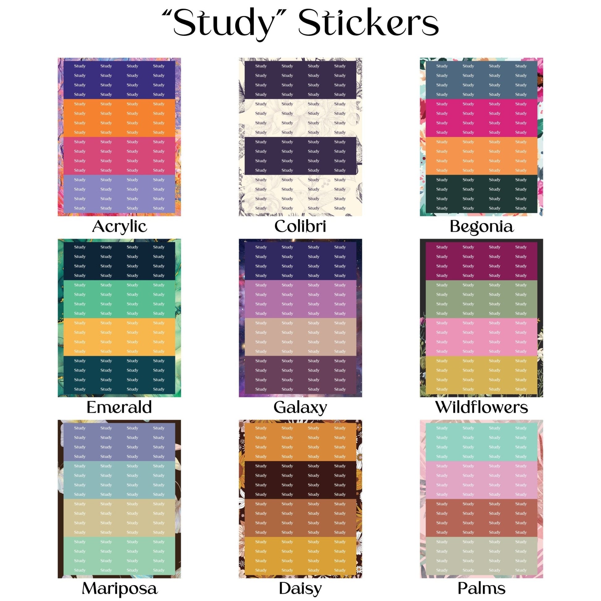 Study Sticker Sheets - "Study" - Colibri Paper Co
